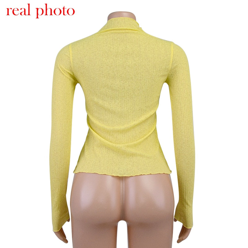 Women’s Sheer Mock Neck Long-Sleeve Top