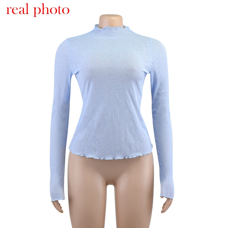 Women’s Sheer Mock Neck Long-Sleeve Top