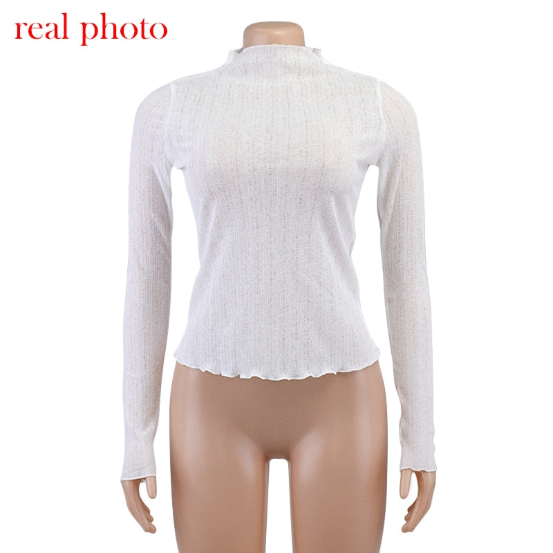 Women’s Sheer Mock Neck Long-Sleeve Top