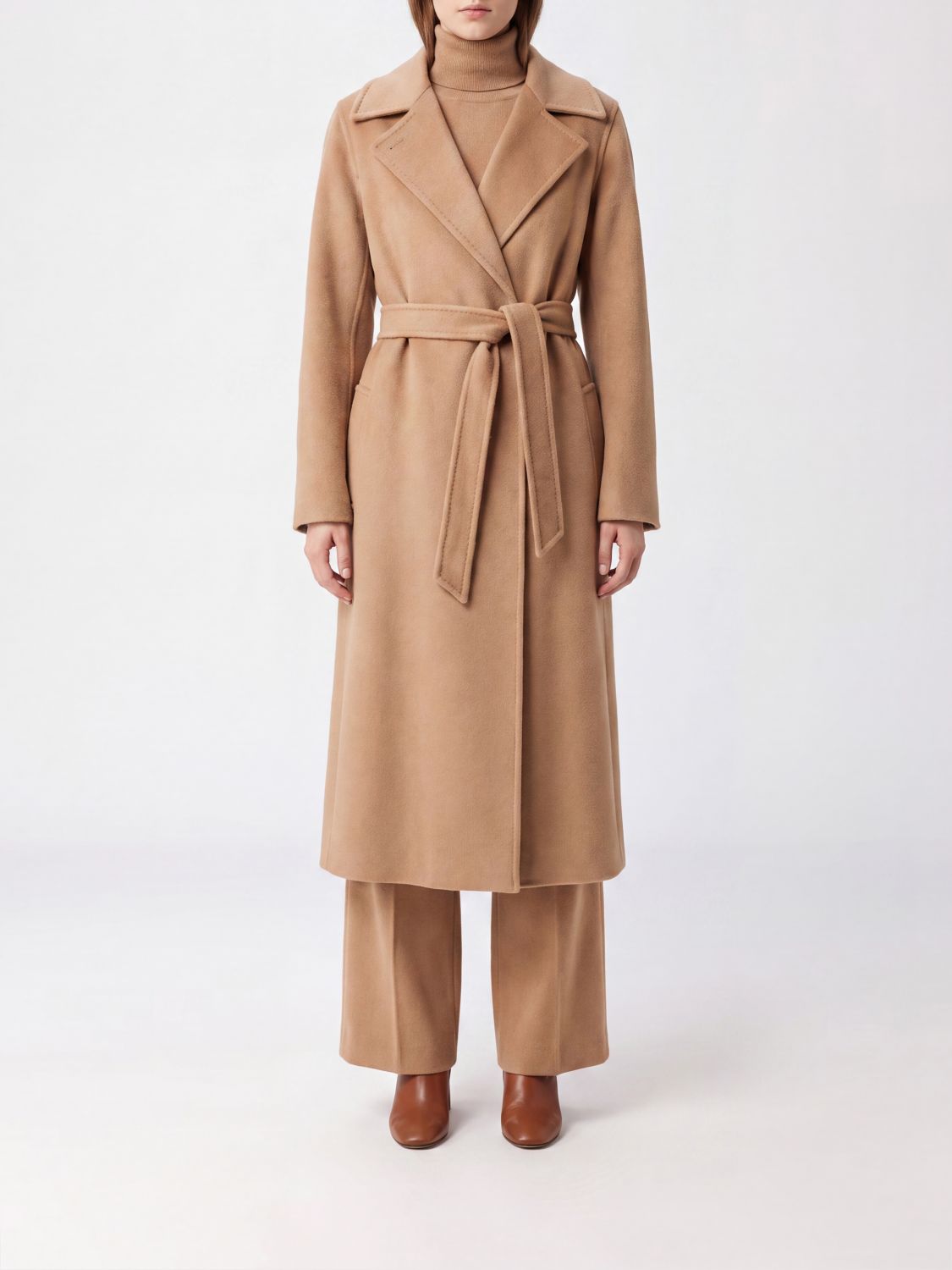 Max Mara Women Max Mara Long Robe Coat In 100% Cashmere With Belt