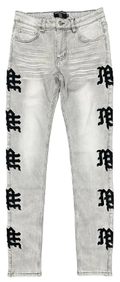 MIXED EMOTIONS Jeans Graphic Logo Light Wash