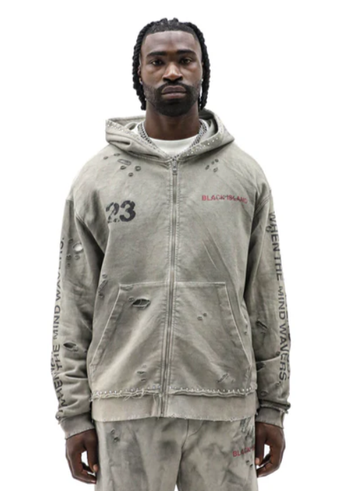 BLACK ISLAND Distressed ZipUp Hoodie