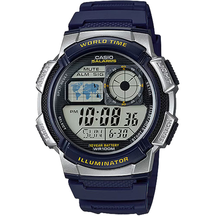 Casio MenÕs Blue Digital Watch with World Time Display - AE-1000W-2A2