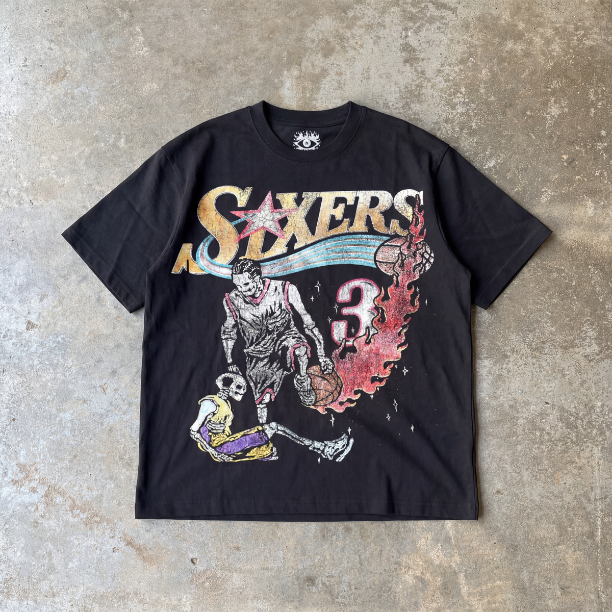 Basketball Black Tee Regular Fit Streetwear 76ers Unisex AI Iverson Short Sleeve 220GSM