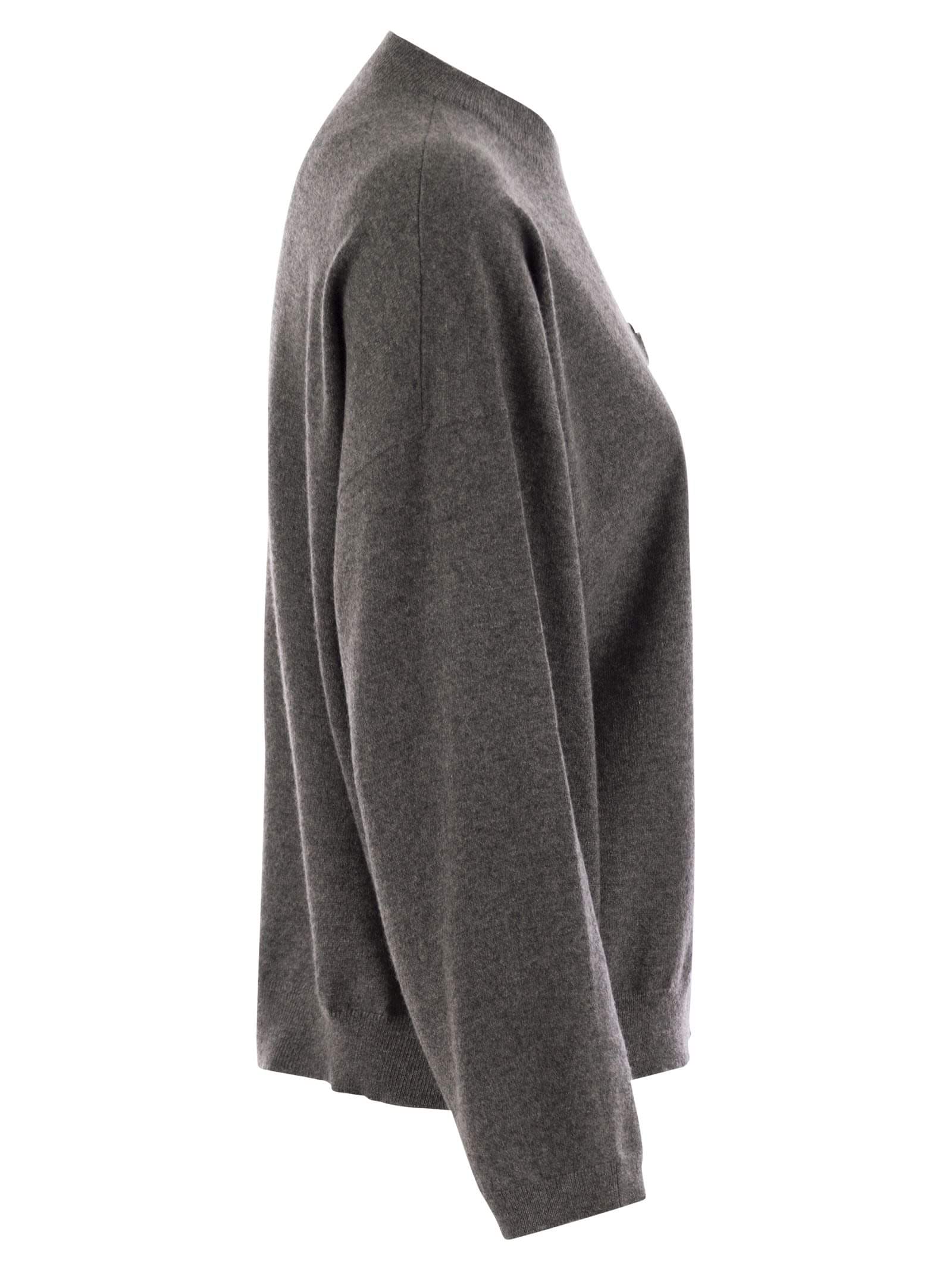 Brunello Cucinelli Women Cashmere Sweater With Breast Pocket And Necklace