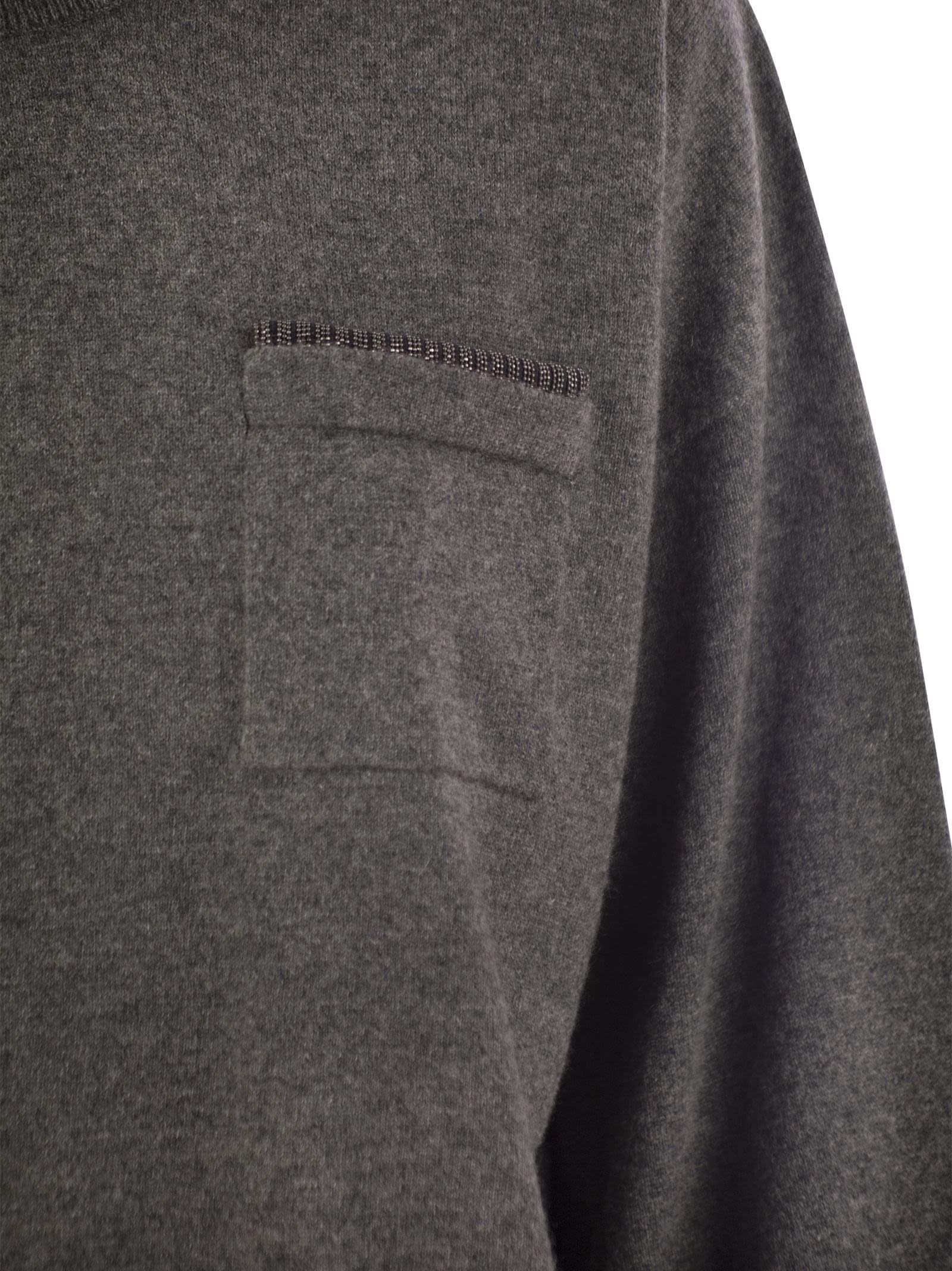 Brunello Cucinelli Women Cashmere Sweater With Breast Pocket And Necklace