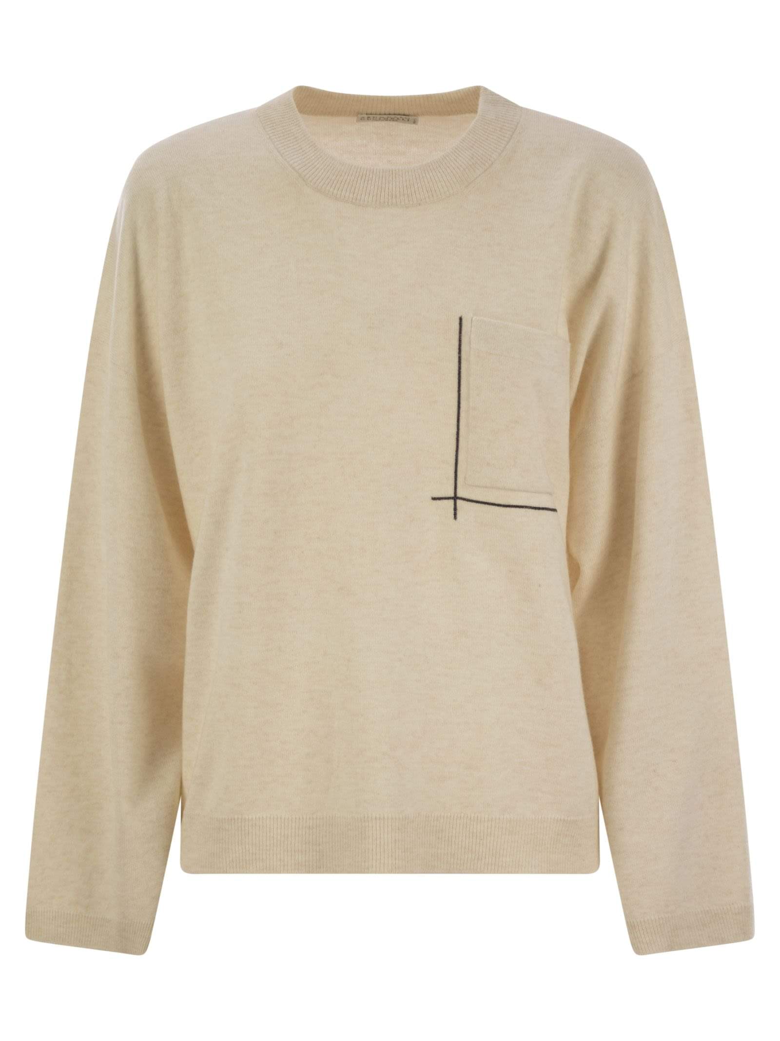 Brunello Cucinelli Women Virgin Wool, Cashmere And Silk Sweater With Shiny Pocket Detail