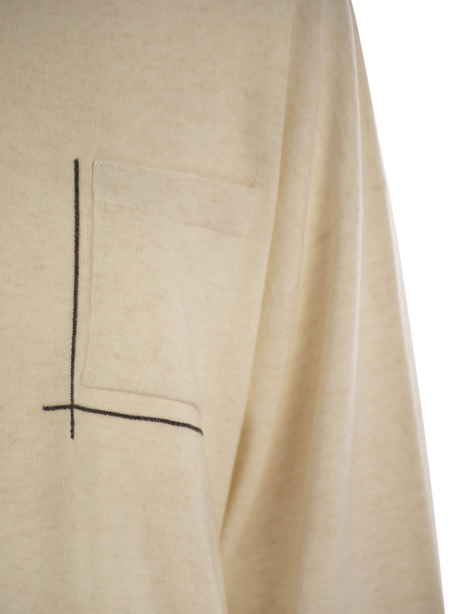 Brunello Cucinelli Women Virgin Wool, Cashmere And Silk Sweater With Shiny Pocket Detail