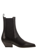 Brunello Cucinelli Women Classic Leather Chelsea Boot With Precious Block Heels