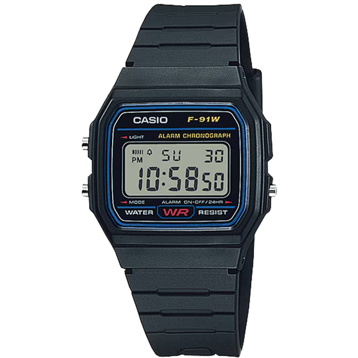 Casio Men's Classic Digital Black Resin Alarm Chronograph Watch - F-91W-1X