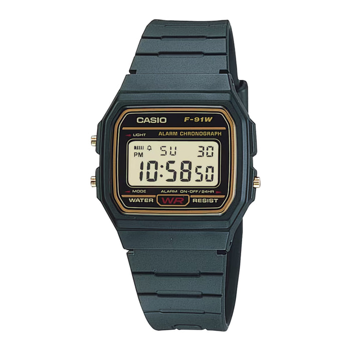 Casio MenÕs Black Digital Watch with Gold Dial - F-91WG-9Q