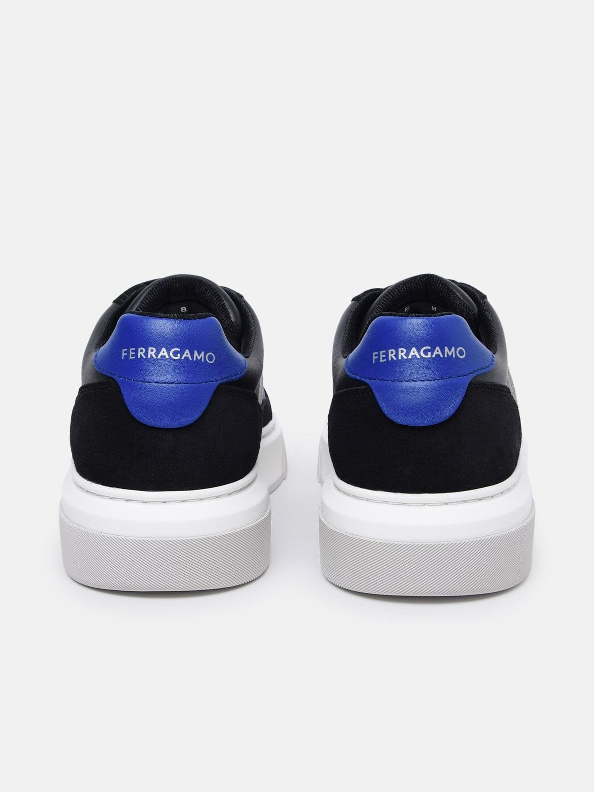 Ferragamo Men Cassina' Black Leather Blend Sneakers