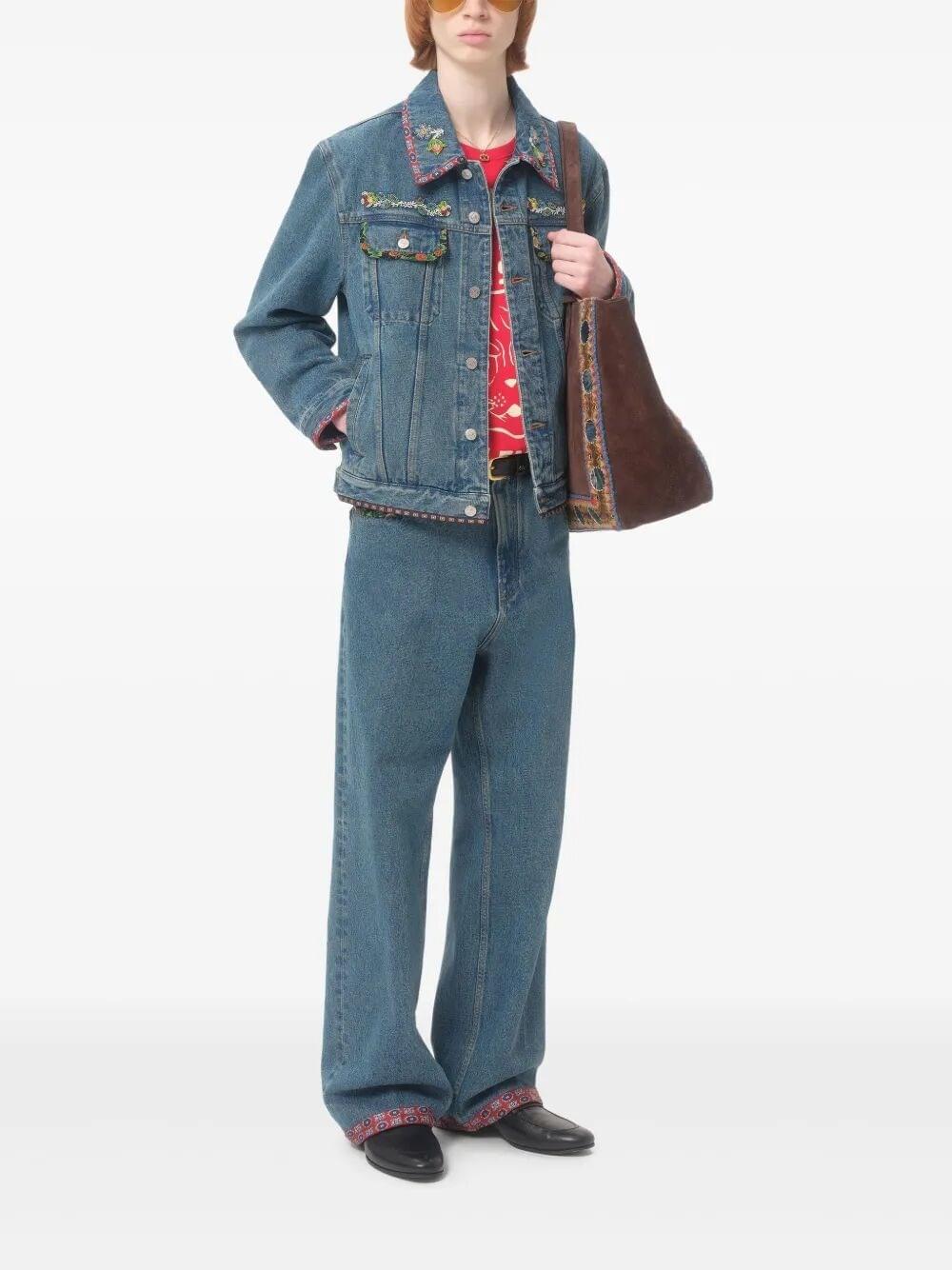 Valentino Garavani Men Embroidered Denim Jacket