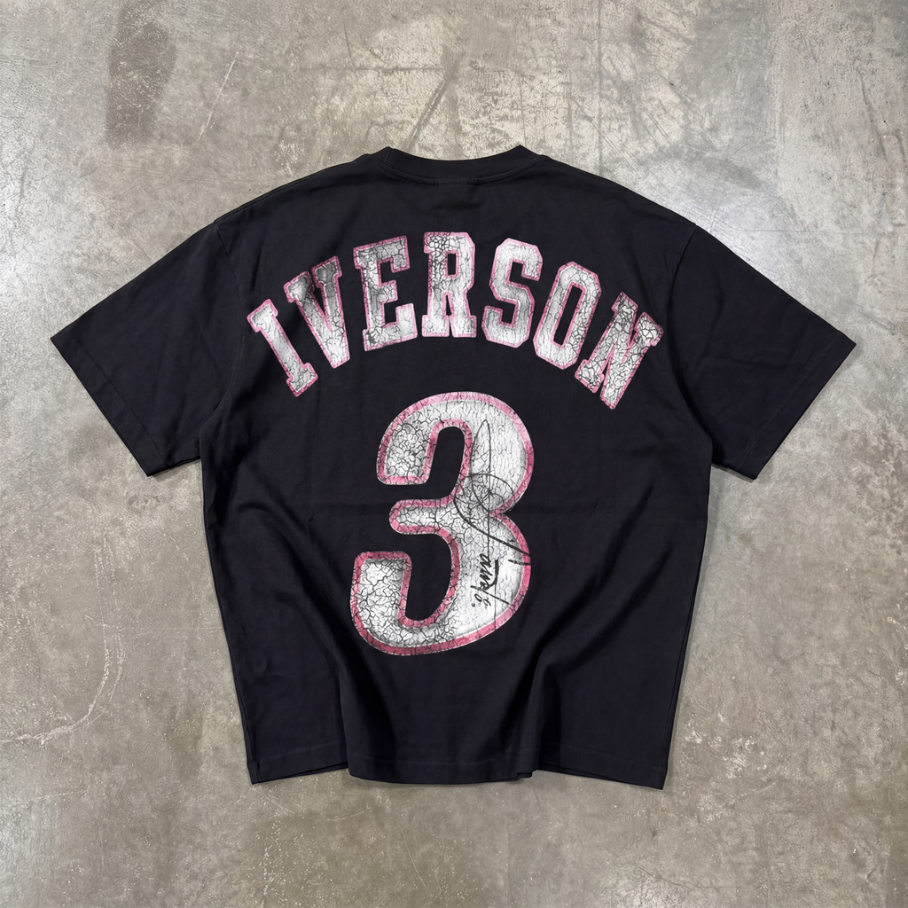 Basketball Black Tee Regular Fit Streetwear 76ers Unisex AI Iverson Short Sleeve 220GSM