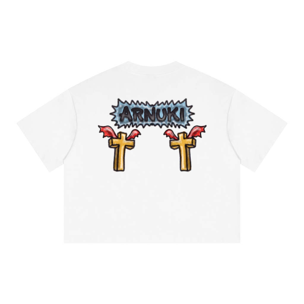 Jesus Vs Satan Streetwear Tee Y2k T-Shirt White Boxy Cropped 250GSM Summer Short Sleeve Crew Neck