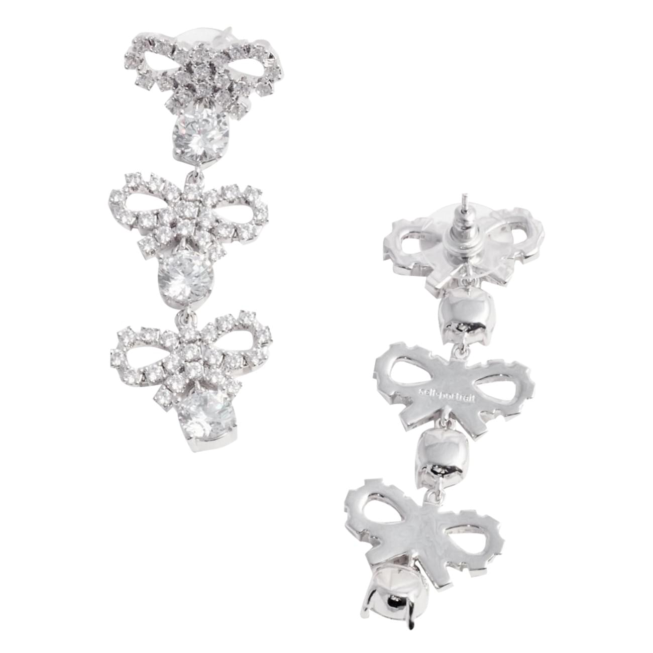 Self Portrait Women Micro Bow Crystal Tiered Earrings