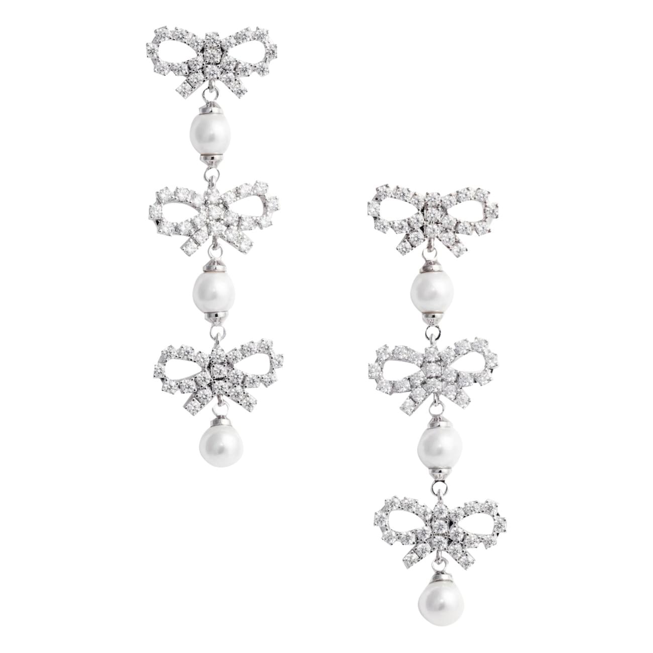 Self Portrait Women Micro Bow Pearl Tiered Earrings