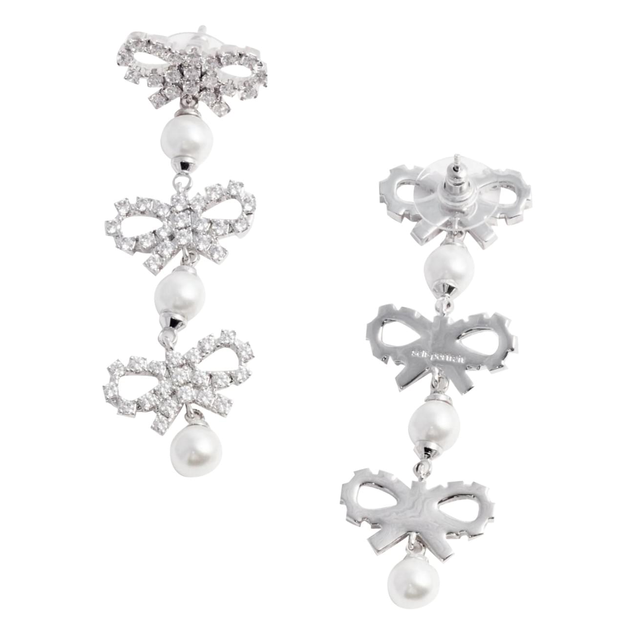 Self Portrait Women Micro Bow Pearl Tiered Earrings