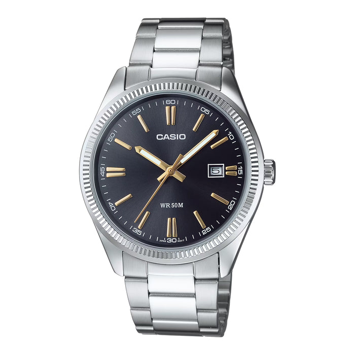 Casio MenÕs Black Dial Analog Watch with Stainless Steel Bracelet - MTP-1302D-1A2V