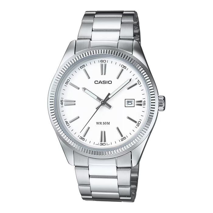 Casio Men’s Silver Stainless Steel Analog Watch with White Dial - MTP-1302D-7A1V