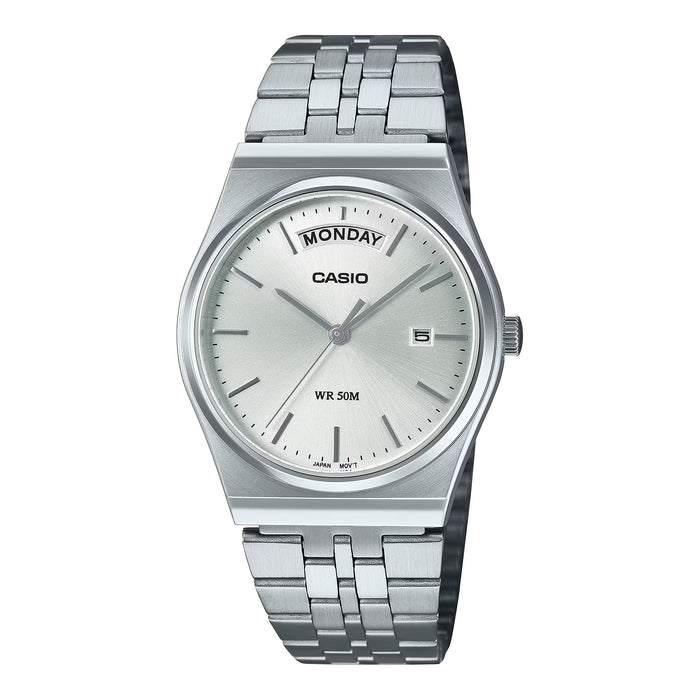 Casio Men’s Silver Dial Stainless Steel Day Date Watch - MTP-B146D-7AVDF