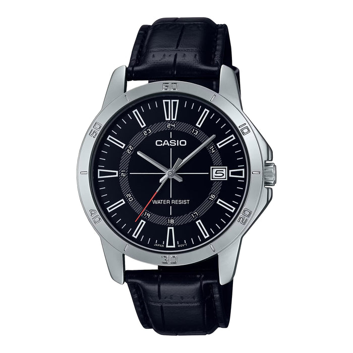 Casio MenÕs Black Leather Watch with Black Dial - MTP-V004L-1CUDF