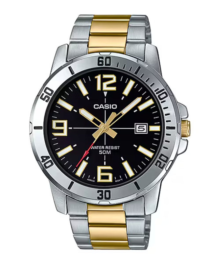 Casio MenÕs Two-Tone Stainless Steel Watch with Black Dial - MTP-VD01SG-1BV