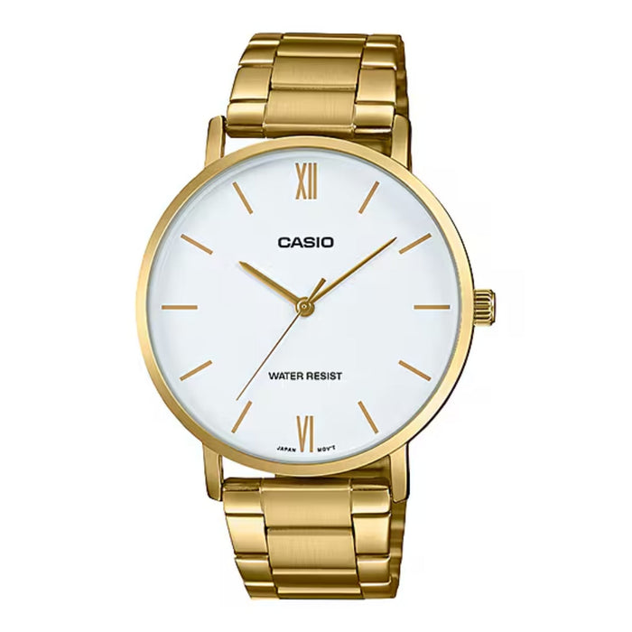 Casio MenÕs Gold Tone Analog Watch with White Dial - MTP-VT01G-7BUDF