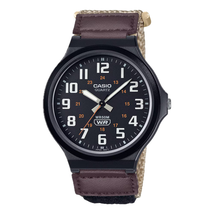 Casio MenÕs Cream Dial and Brown Nylon Strap Watch - MW-240B-5BVCF