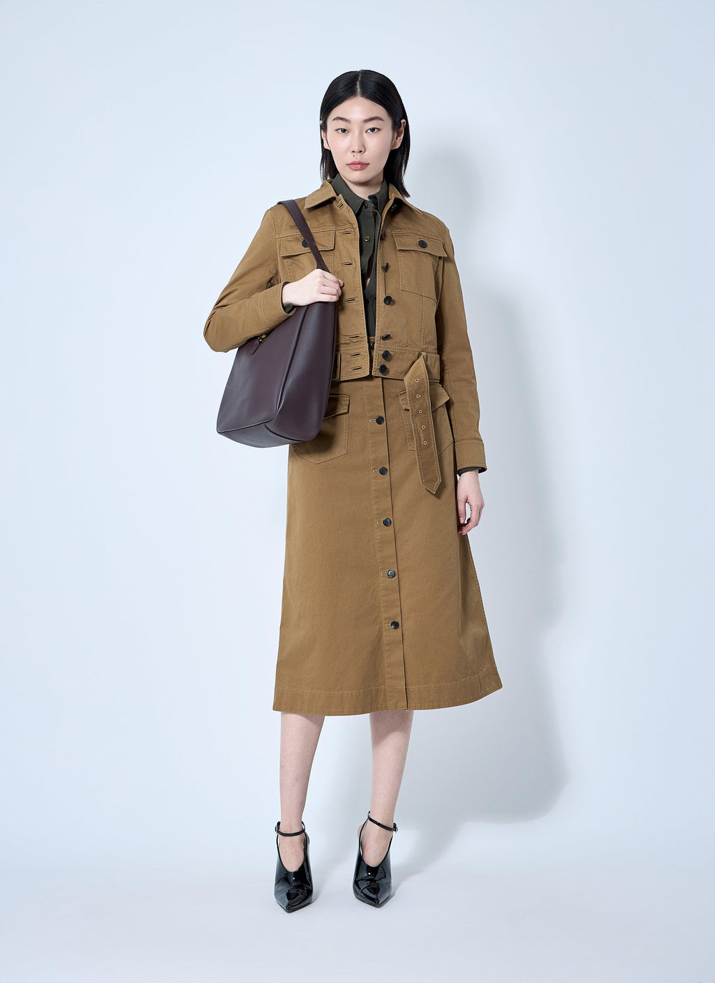 Saint Laurent Women Cotton Serge Midi Skirt