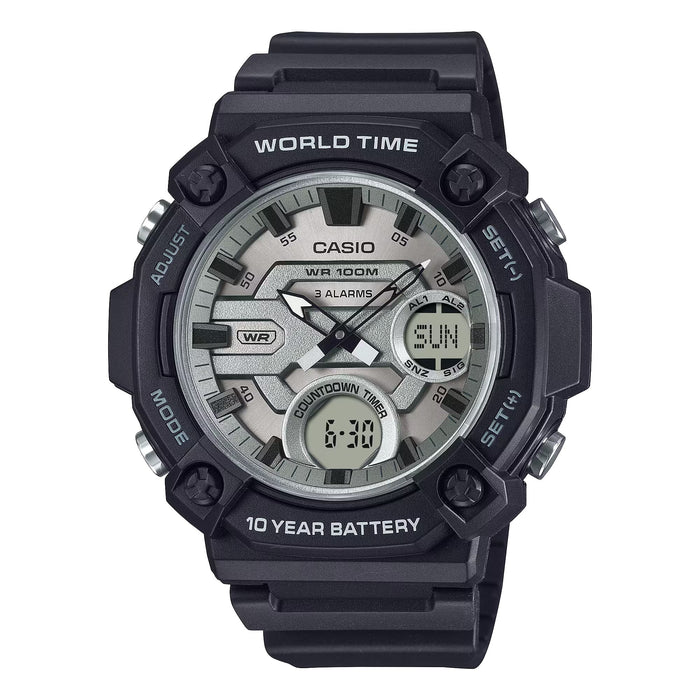 Casio Men’s Analog Digital World Time Watch with Silver Dial - AEQ-120W-7AVCF