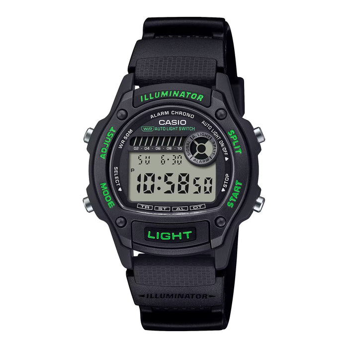 Casio Men’s Black Digital Watch with Green Accents - W-220H-1A3VCF