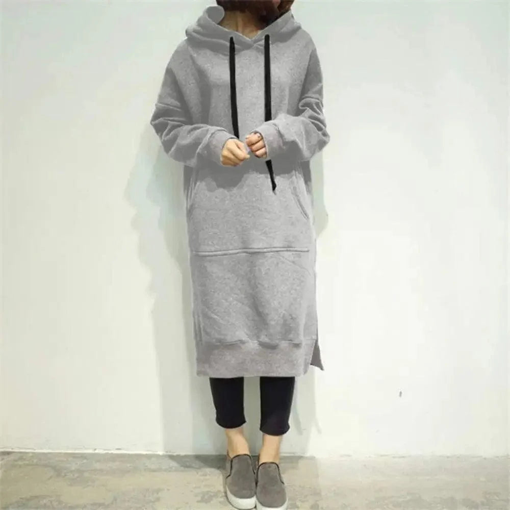 Women Loose Long Hoodie Casual Solid Color Hooded Sweatshirts Student's Autumn Winter Baggy Pullover Oversized Sweatshirt Dress