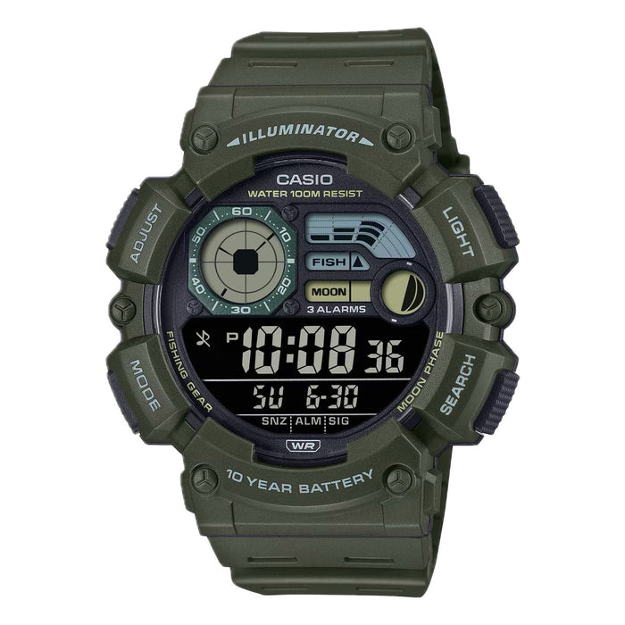 Casio Men's Digital Watch with Green Band - WS-1500H-3BVCF